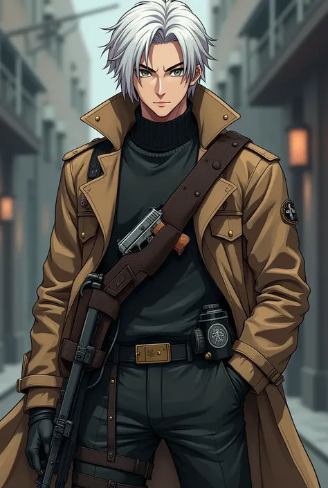 Name: Kristin
Gender: Male
Age: 20
Height: 190cm
Weight: 75kg
Appearance: White slightly long but short Hair, Greystone eyes. Sharp facial features.
Gear & clothes: Brown trench-coat with a bomber jacket underneath. I have a leather police pistolholster on...