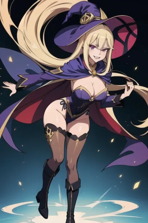 Selene, ftselenecas, long hair, blonde hair, pink eyes, mature female, large breasts, Looking for a high-quality masterpiece with Full HD 8K resolution in the Genshin Impact style. The illustration must feature a beautiful witch. The witch is elegant and e...