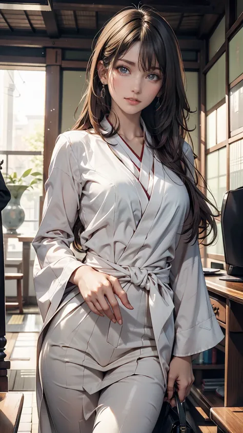  long hair, woman, suit, slender, Age 25,  Japanese