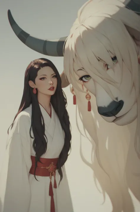 black yak，The girl was dressed in red，Oriental aesthetic