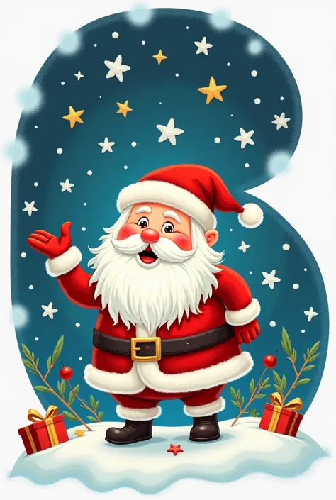 A letter design sticker with Santa Claus inside