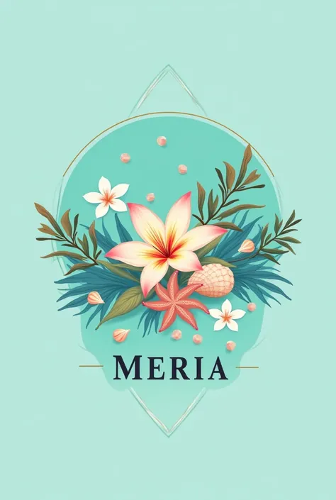 Logo design for &#39;Meria&#39;, inspired by the sea, with shells and jewels, organic and fluid style, aqua and gold colors, sophisticated typography, Vector art." No background color for shop page profile Plumeria