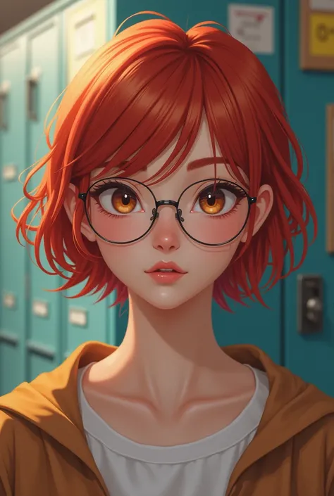 HIGH SCHOOL GIRL, short red hair, with lenses and thin güera