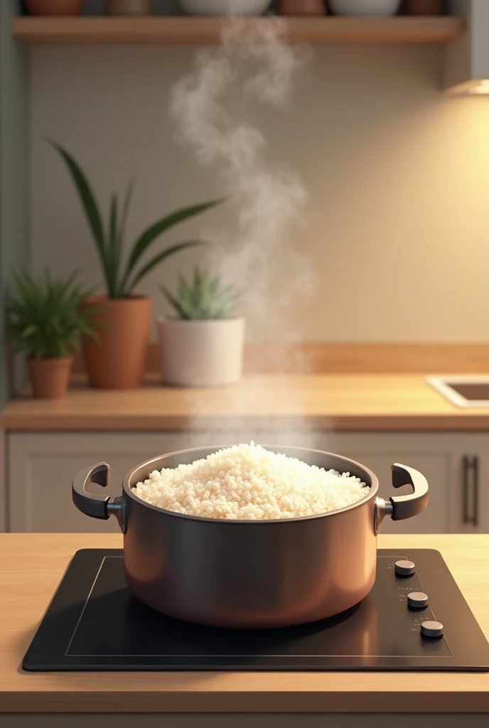 Rice in a saucepan in a CIS apartment 
