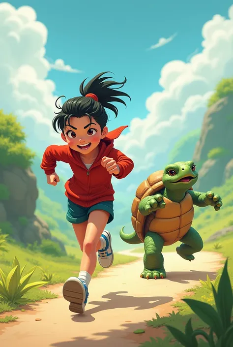 The race began, and Bai Ying dashed ahead, laughing at the old turtle behind him.