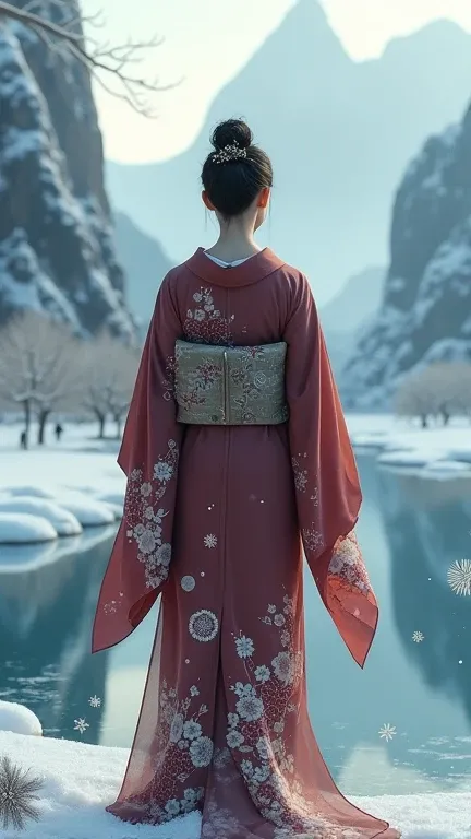  Back view of a woman wearing a kimono during the winter season
vistas、I want them to create a fantastic world 