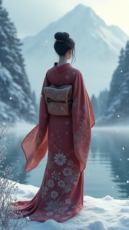  Back view of a woman wearing a kimono during the winter season
vistas、I want them to create a fantastic world 