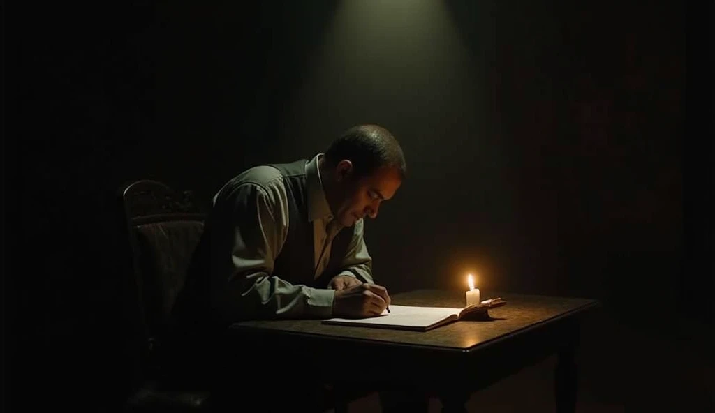 Scene 1: Setting the Story

(0:07 - 0:12)

Visual: A dark room with a man writing in a journal under dim candlelight.

Voice-over: "In Baghdad lived a man who recorded every sin in his book. One night, while reviewing his sins..."
