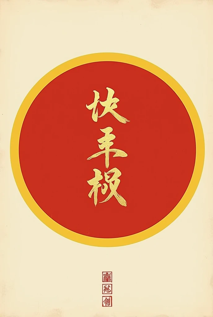 a red circle with chinese writing and a yellow border, a silk screen inspired by Shūbun Tenshō, trending on pixabay, creative work, title kanji, a round minimalist behind, chinese style, style of guo hua, golden chinese text, round design, chinese text, ka...