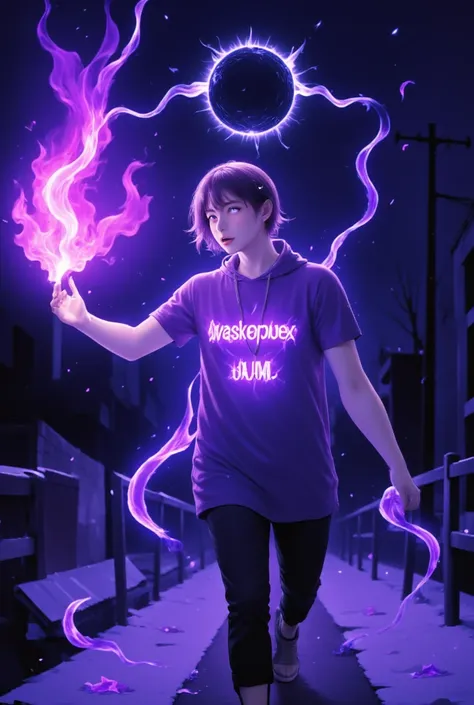 anime парен, expenses, road, fence, out of town  ,  Text on t-shirt  : AvasKorpion , neon, neonовый контур,, Night, expenses между нами.anime, стиль anime,