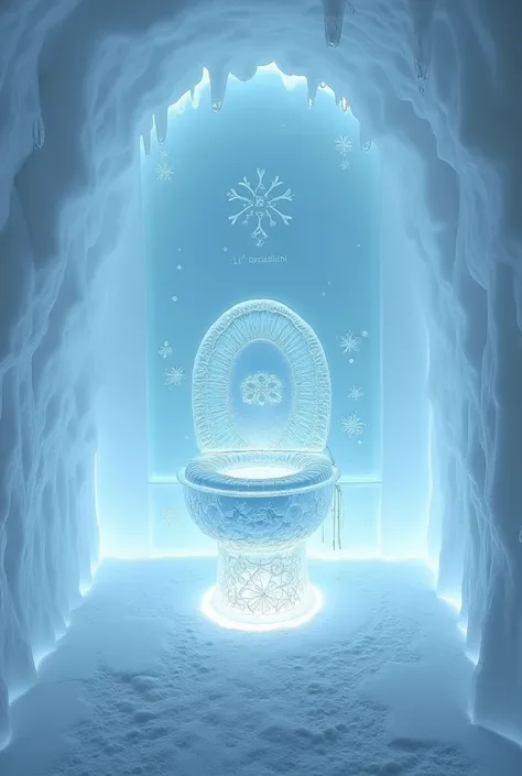 Make an image of a toilet made out of ice and its very pretty and its in a castle made out of ice