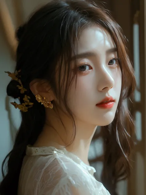 jisoo, korean model , 167cm ，Movie Angle， （cute girl，anatomy correct, romantic dark ambience, masterpiece costume，（ art，geomerty），（plethora of colorest quality，high detal，tmasterpiece，Cinematic lighting effects，4K，Chiaroscuro）realistic lighting  , cheng yi...