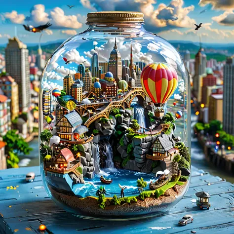  photograph tilt-shift ,(  masterpiece ,  top quality,  best quality),( costume,  absolute resolution ),((16k,  High resolution )). ( City in the Sky .  The city must be built on islands floats connected by bridges ,  with buildings ranging from modern sky...