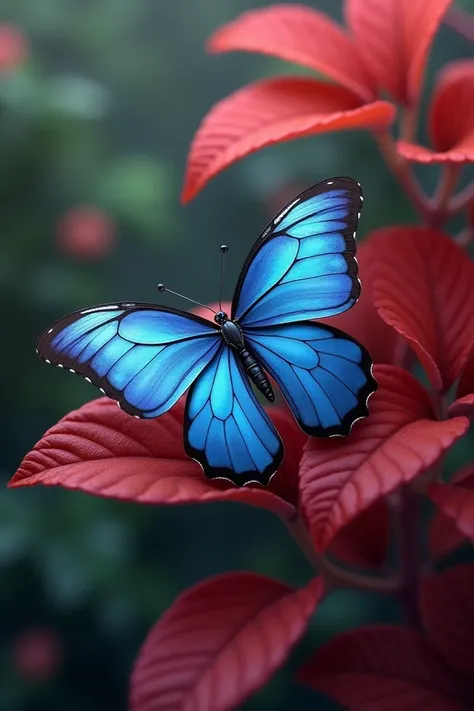 Blue butterfly  on the red tree