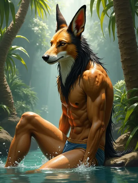 Anubis the God、 is hairy、 take a shower、 swimsuit、