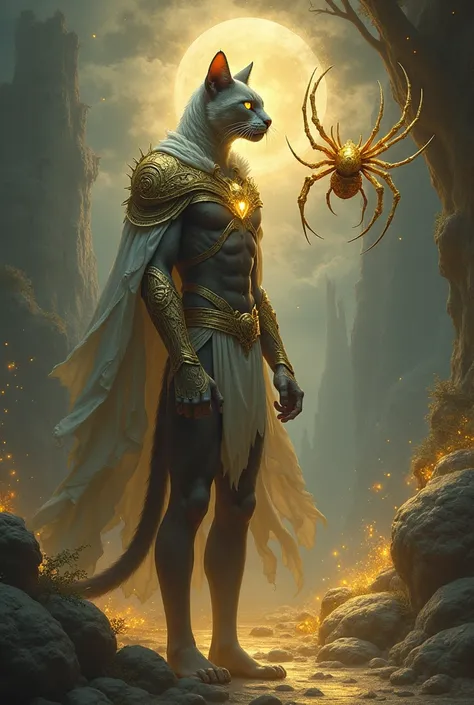 Cat man revelation 
With gold spider 
