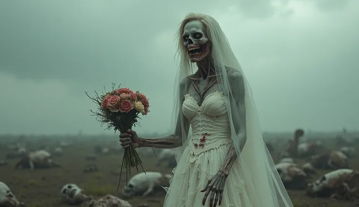 Horror zombie in Bride dress 