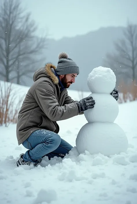 Messi in winter make snow man 

