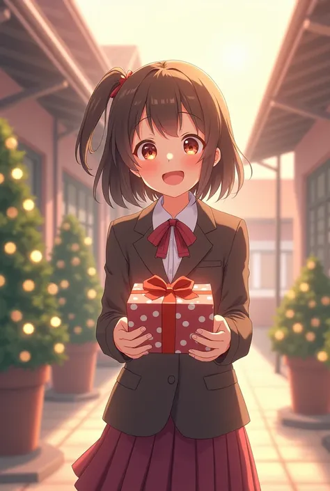 Tokoro photo of a Japanese high school girl giving a Christmas present