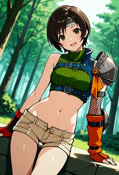 score_9, score_8_up, score_7_up,(masterpiece, best quality,ameizing quality,very aesthetic,absurdres,anime,anime_screencap,.flatcolor:0.6), BREAK 1girl,yuffie kisaragi, final fantasy, sharp Short hair,shiny hair, solo, cute:1.2 ,smile,,brown eyes,feature l...