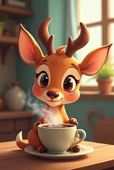 Peruvian ren sharing chocolate in a cartoon cup