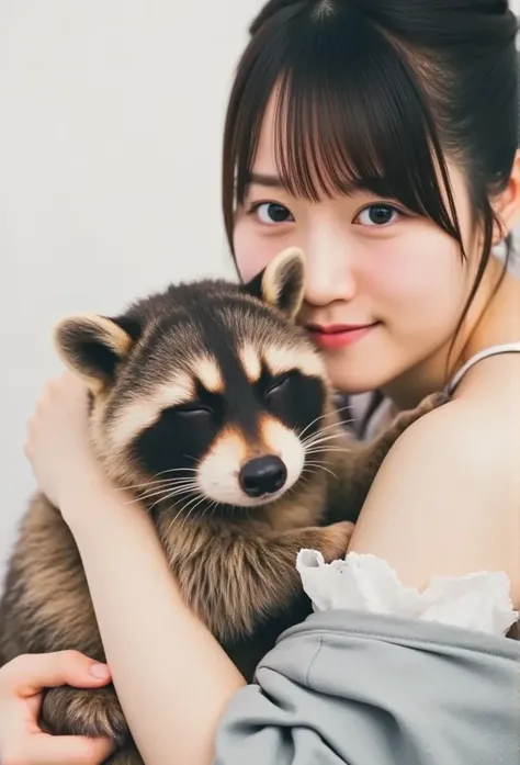   masterpiece on penis , 4K, Bokeh, (cute:1.5), ( beautiful girl:1.3), ( Japanese Idols:1.6), (Cat ears:1.3) , ( school uniform:1.3),  ( I like raccoons :1.6), Blushed, close, (眠っているcuteアライグマを抱っこする :1.5), (Kiss a raccoon :1.3), ( white background  :1.4), 