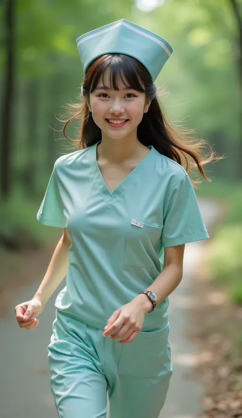  Beautiful 18 Year Old Japanese Girl 　((( Running Towards the Camera and Approaching :1.8)))smile(((Perfect fit、nurse clothes that accentuate breasts:1.6)))　 high definition 、correct、 anatomically correct、masterpiece、 top quality、 very detailed、超 high defi...