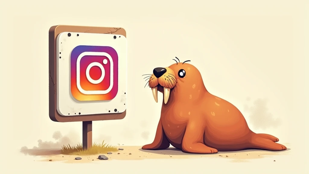 x(Old Twitter)A cute illustration of a walrus looking at a panel with Instagram written on it