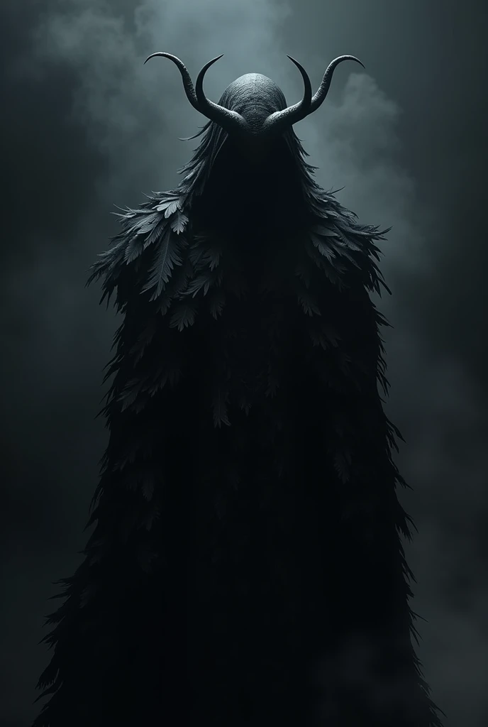 Draw a creepy devil 。 demons have black feathers 、 give off an eerie black aura 。
 The background is black and very dark
There is no devils face 、 black hole
Super realistic photorealistic images 。　　 Very realistic photos Expressing them in as much detail ...