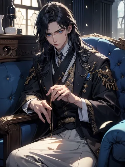  handsome and cool adult male character 。His hair is short, black, 、 subtly shimmers in shining light 、 x } It gives it a cool and impressive appearance 。 his face is mature and determined 、 his nose is straight and his jaw line is angular 、 has sharp and ...