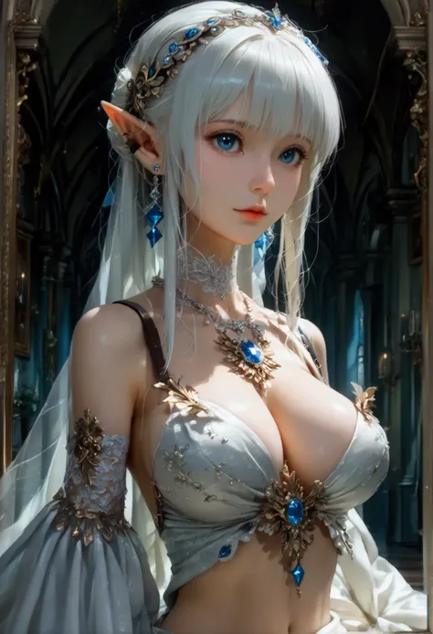 (8k, top quality, Masterpiece , Final Fantasy Style: 1.2),Atmospheric perspective, 8K, Very detailed, Accurate, Highest quality, masterpiece, Very detailed,Sharp focus, High resolution, fullbody shot of a female bard elf, (fullbody:1.5), (nudity:1.7), Comp...