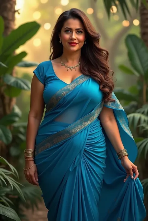 Blue Saree girl big boobs and big ass brown hair blue eyes,45 age