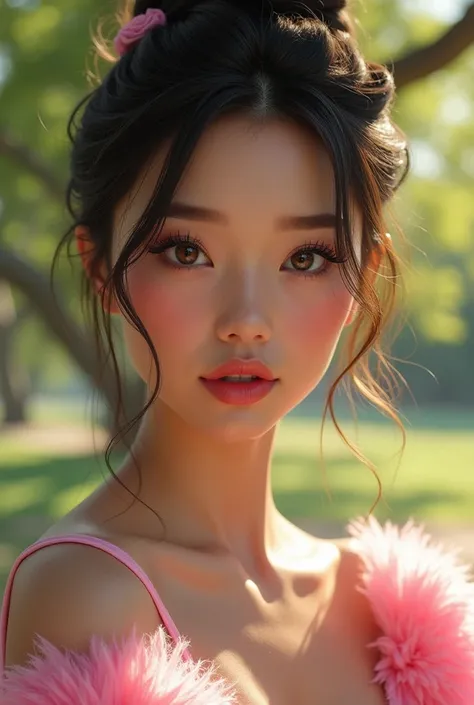 Realistic (photorealistic Realism), (high resolution), (intricately detailed digital art), (ultra realistic texture details: velvety skin, hair), (ultra quality), professional photography, (intricately detailed realistic brown_eyes), (droopy eyes:1.3), BRE...