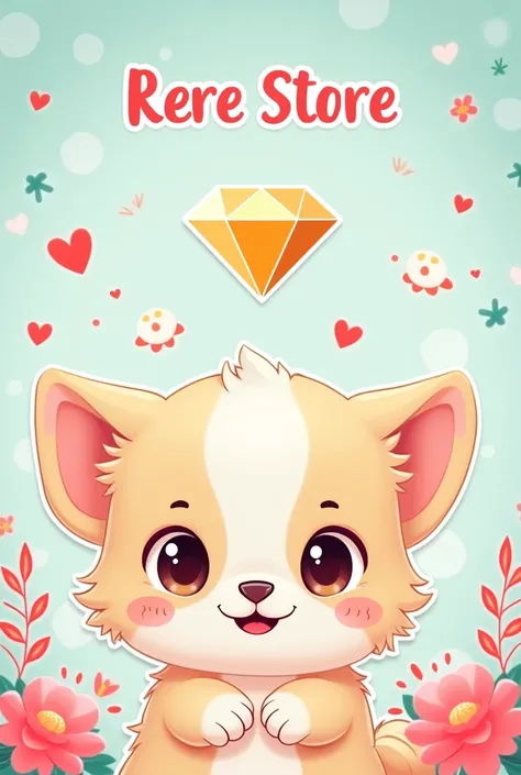 Make a banner :   with name RERE store, any cute pet, big diamond for the center