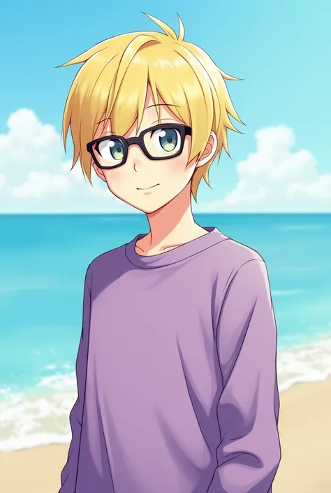  drawing of a boy with glasses and a purple shirt,blond, in rectangular glasses , character portrait,  inspired by Unichi Hiratsuka ,  DeviantArt ,  Digital art, character portrait меня,  full-length portrait ,  half headshot ,  high quality portrait , var...