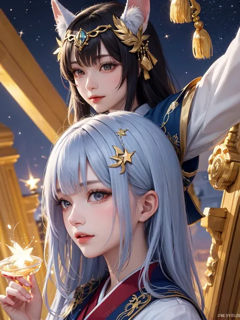 masterpiece， top quality，8k， Detailed Skin Textures ， detailed cloth texture，Beautifully detailed face， complex details， super detailed，Rei Ayanamiの肖像， Silver Hair，Red colored eyes， black headgear on the head,Pixieカット，Shining Skin Hair Ornaments, gold hair...