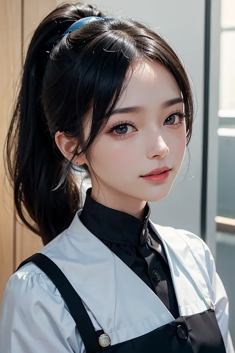 (       highest resolution,     clear    _image)、(        top quality).single, One woman, Alone,       masterpiece on penis     , ((       ponytail)).   semi-realistic   ,          black hair   のショートヘア,          black hair   , bangs, 18 years old,     matu...