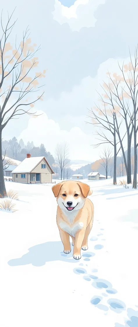 (  masterpiece on penis :1.2,Premium quality ,  Mirror Finish  ,  Cinematic Experience ,  Best Illustration ),  super detailed,8k,16k,wallpaper,(Footprints of snow),( small dog footprints in the snow ),(A small dogs winter walk ),(Watercolor),( cute illust...