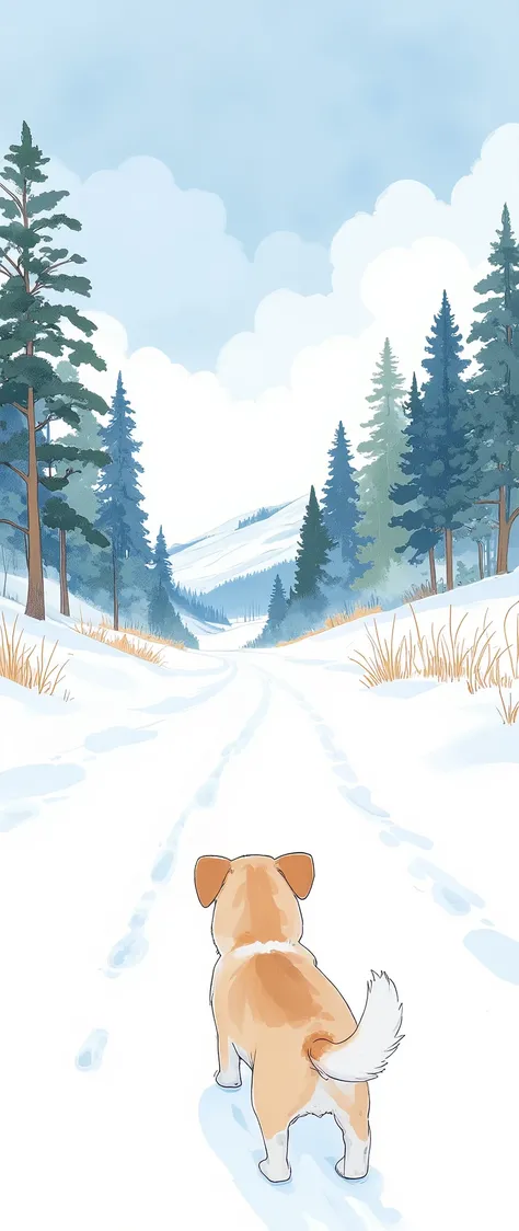 (  masterpiece on penis :1.2,Premium quality ,  Mirror Finish  ,  Cinematic Experience ,  Best Illustration ),  super detailed,8k,16k,wallpaper,(Footprints of snow),( small dog footprints in the snow ),(A small dogs winter walk ),(Watercolor),( cute illust...