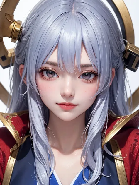 masterpiece， top quality，8k， Detailed Skin Textures ， detailed cloth texture，Beautifully detailed face， complex details， super detailed，Rei Ayanamiの肖像， Silver Hair，Red colored eyes， black headgear on the head,Pixieカット，Shining Skin Hair Ornaments, gold hair...