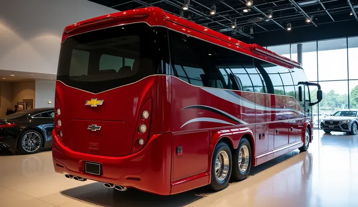 Chevrolet motor home track luxury showroom Red color back view 