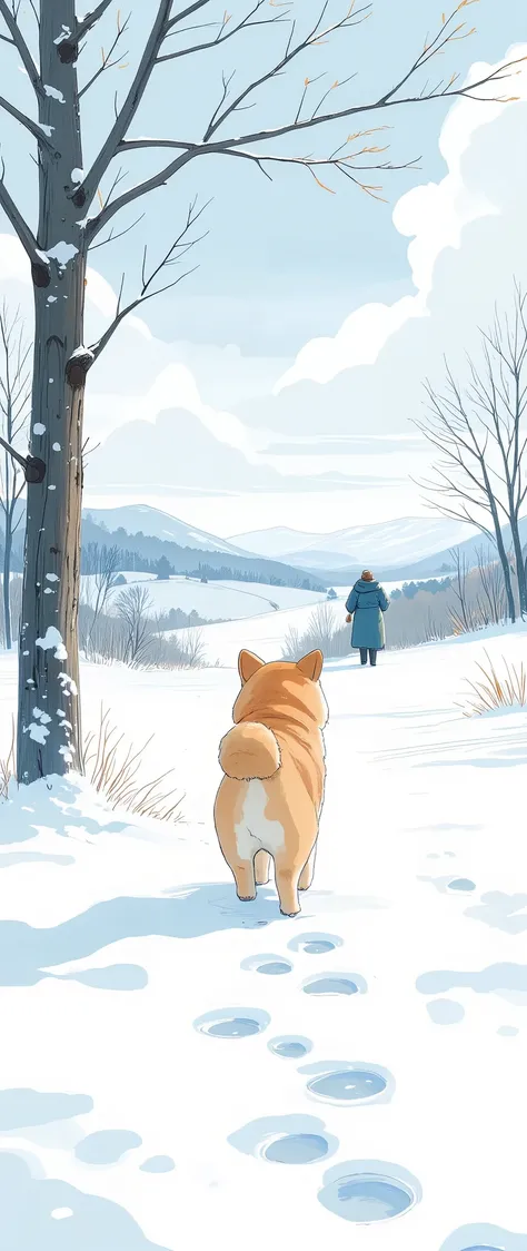 (  masterpiece on penis :1.2,Premium quality ,  Mirror Finish  ,  Cinematic Experience ,  Best Illustration ),  super detailed,8k,16k,wallpaper,(Footprints of snow),( footprints of small black Shiba Inus on the snow),(A small dogs winter walk ),(Watercolor...