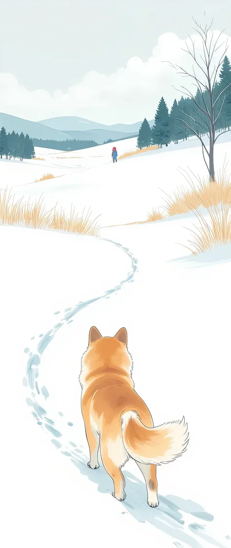 (  masterpiece on penis :1.2,Premium quality ,  Mirror Finish  ,  Cinematic Experience ,  Best Illustration ),  super detailed,8k,16k,wallpaper,(Footprints of snow),(The trajectory of small Shiba Inu footprints on snow:2.0),(A small dogs winter walk ),(Wat...