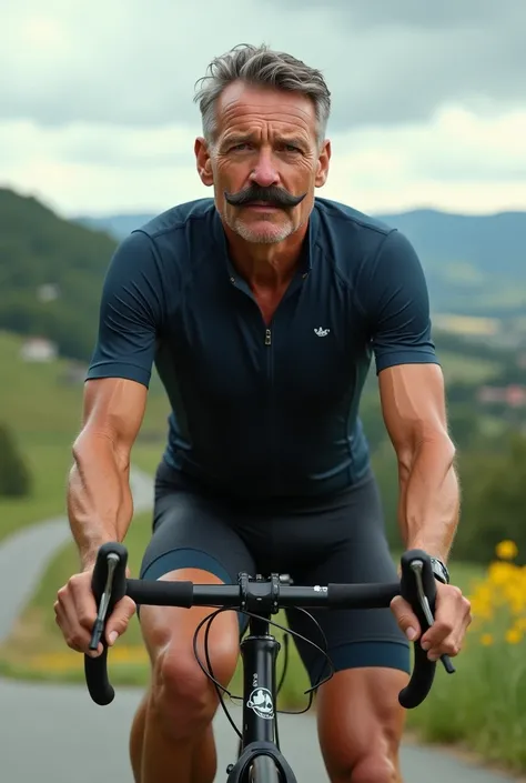 clément varoli on a bike with a mustache like hitler