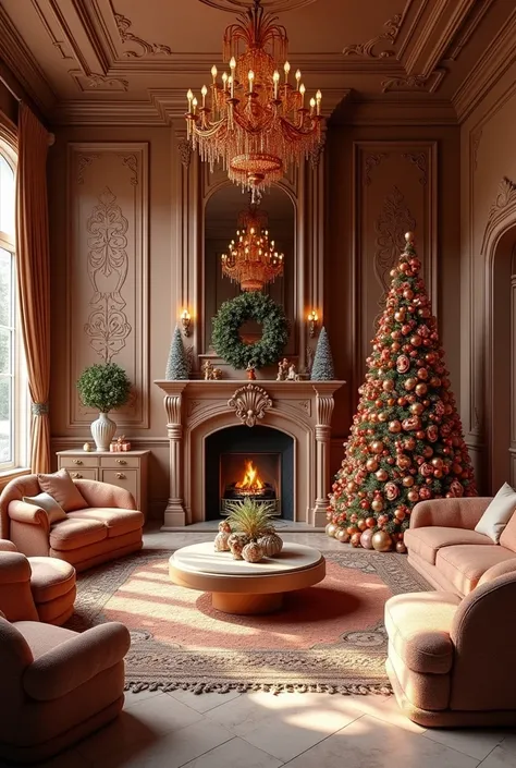 The interior of a designer house where everything is made of chocolate or candy, unrealistic in the Christmas theme 