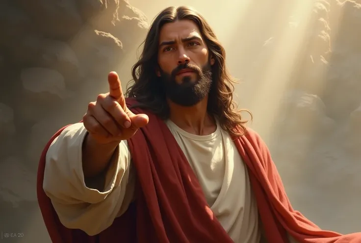 Jesus Looking Forward and Pointing His Finger