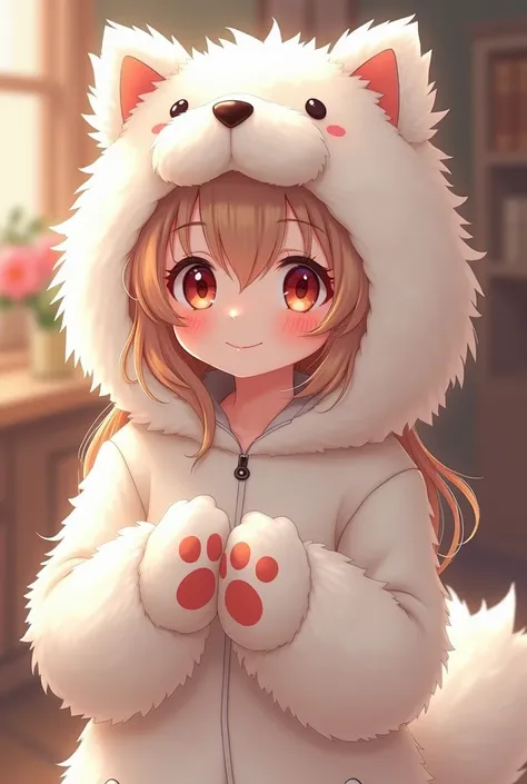 A cute woman is cosplaying as a cute white Samoyed dog(Chibi character 1.3)