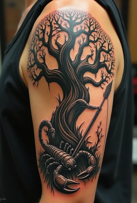 Tree of life tattoo with scorpion and bow and arrow 