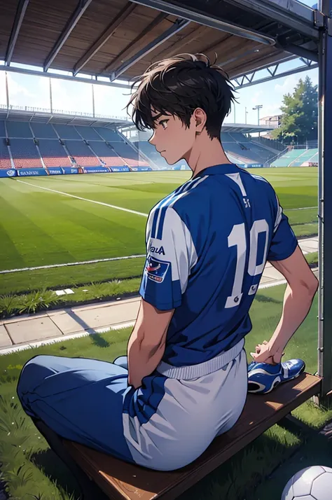 high resolution, Best Quality, 1 boy, soccer_uniform, soccer_field, multiple_boys