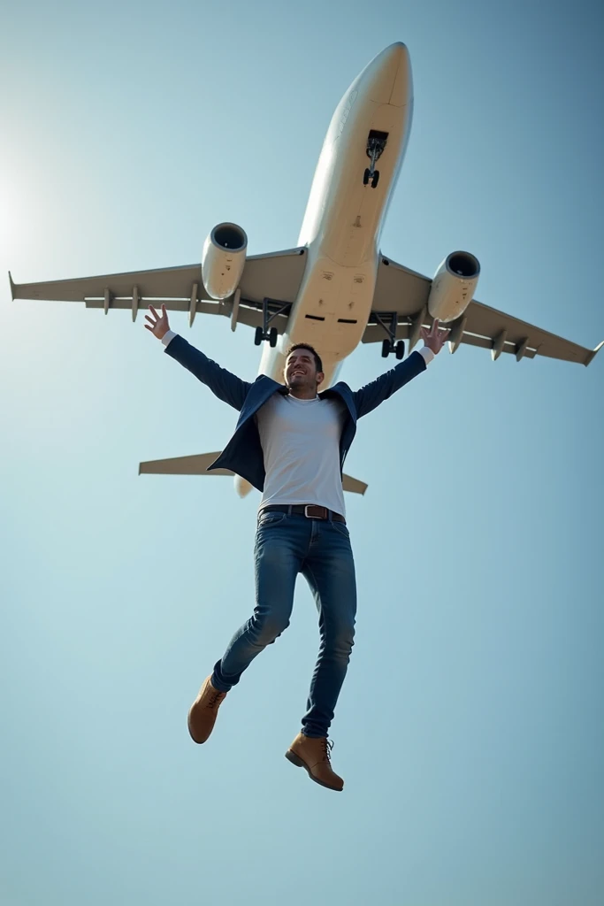 Man falling to the airplane 